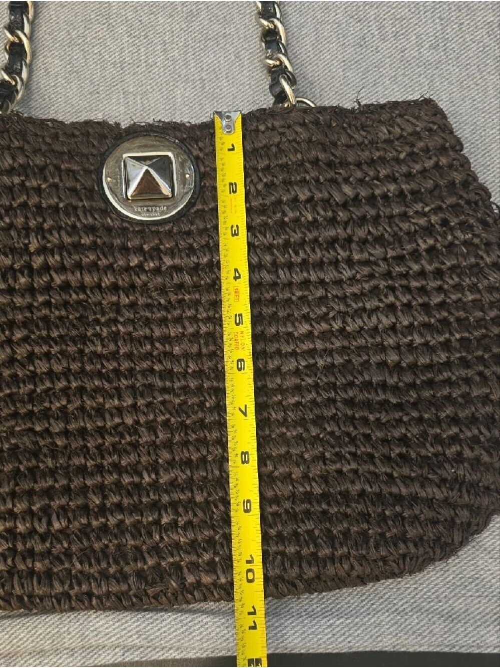 Kate Spade Vintage Rose Hall Monette Woven Straw Shoulder Bag, Dark Brown - Picture 9 of 10